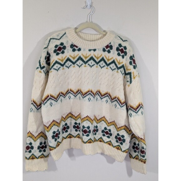 NWT Cider Womens Fair Isle Oversized Wool Blend Pullover Sweater Chunky Sz XL - Picture 5 of 13